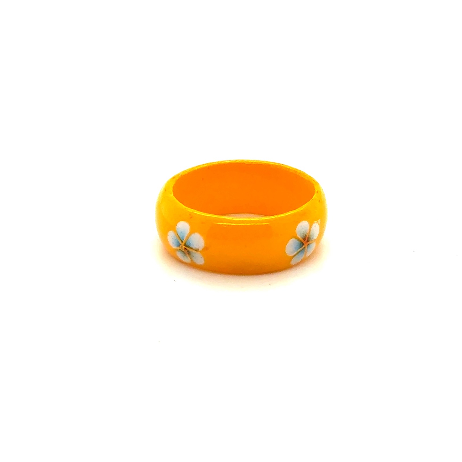 Yellow Resin Floral Band Ring Size 8 White Blue Flower Accent Fun Statement Ring